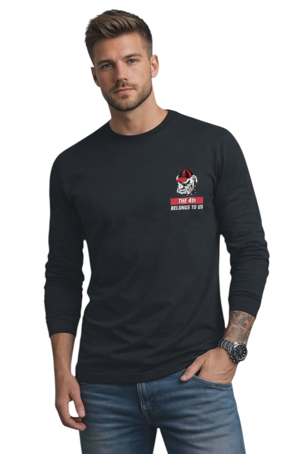 GEORGIA BULLDOGS   UGA LIGHTS  - 4TH BELONGS TO US  LONG SLEEVE T-SHIRTS
