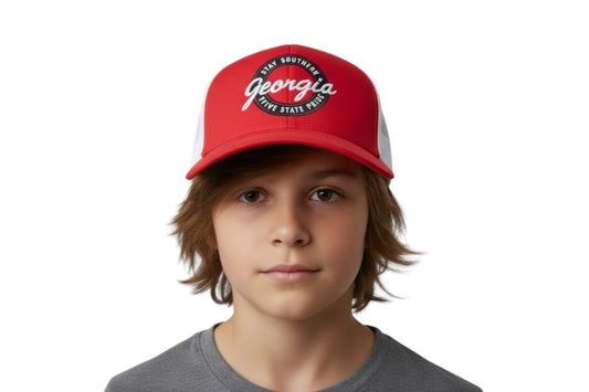 Peach State Pride - Youth Retro Georgia Mesh Back Trucker Hat