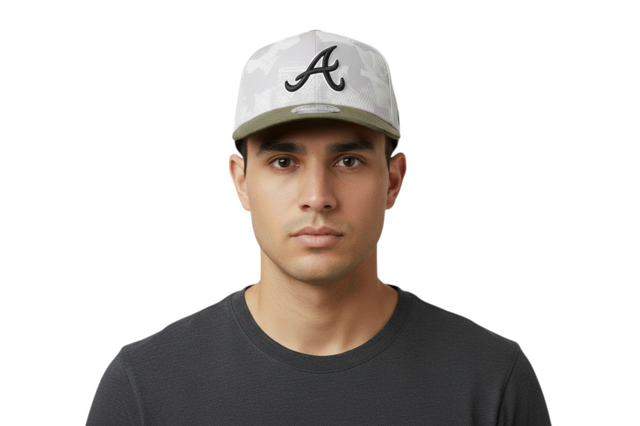Atlanta Braves New Era 2025 Armed Forces Day 9SEVENTY Stretch-Snap Hat - Light Beige/Olive
