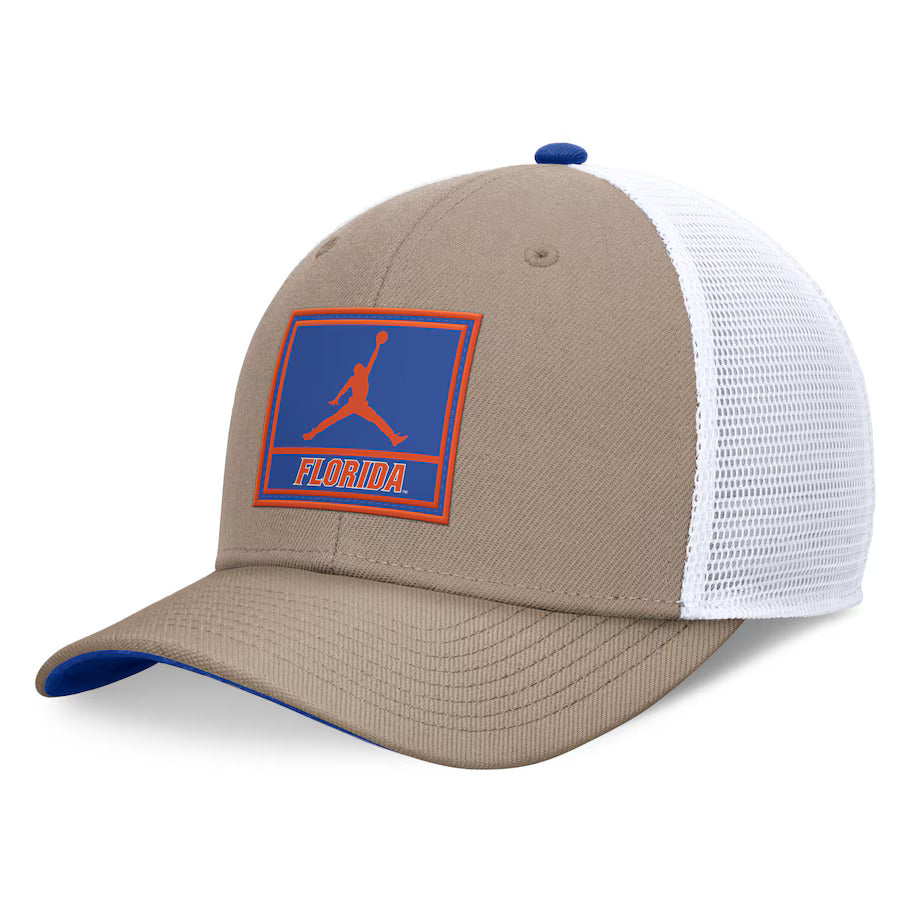 Florida Gators Jordan Brand 2024 On Field Jumpman Trucker Adjustable Hat - Khaki/White