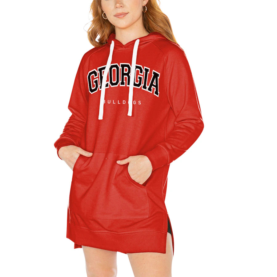 Georgia Bulldogs Gameday Couture Women's Take a Knee Raglan Hooded Sweatshirt Dress - Red - J&W Sports Apparel